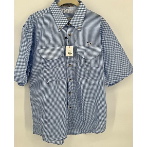 Chancellors Men's Fishing Shirt Light Blue Gingham Short Sleeve Button-Down Pock - Picture 2 of 11